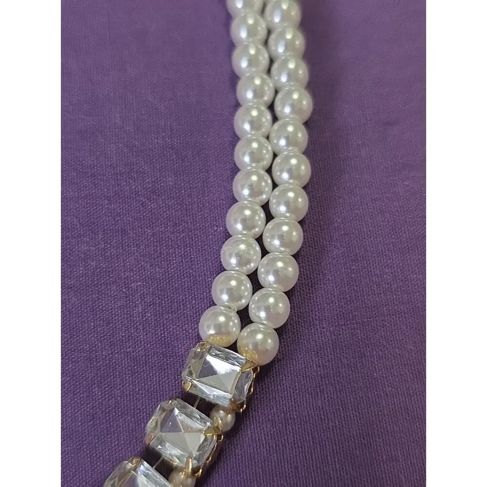 Laundry by Shelli Segal Double Strand Faux Pearl & Rhinestone Crystal Necklace